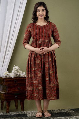 HouseOfCommon Women Printed Anarkali Kurta(Maroon)