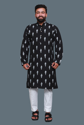 HDKHADICREATION Men Printed Straight Kurta(Black)