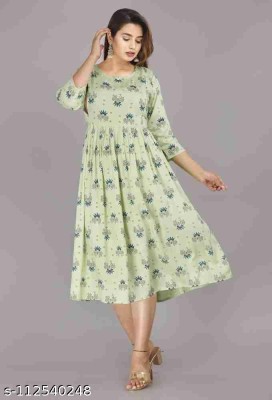 SUR FAB FASHION DESIGN Women Printed Anarkali Kurta(Light Green)