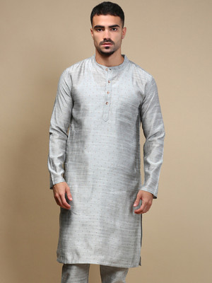 Whiteheart Men Polka Print Straight Kurta(Grey)