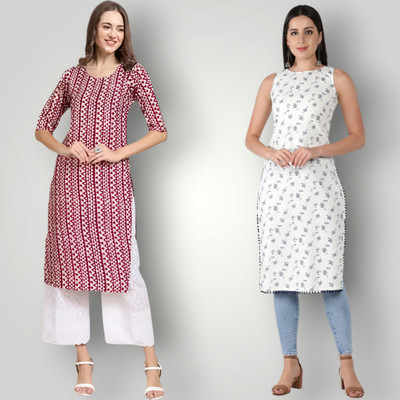 KALLAXI Women Printed Straight Kurta(Multicolor)