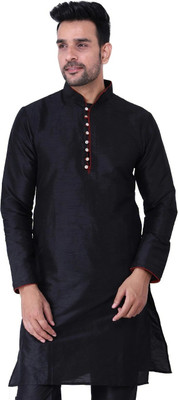 HouseOfCommon Men Self Design Ethnic Dress Kurta(Black)