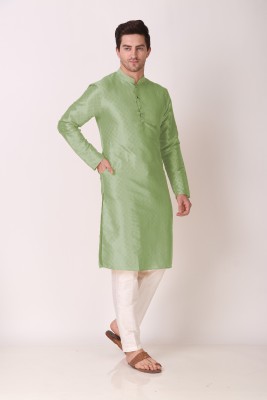 Svatantra Men Self Design Straight Kurta(Light Green)