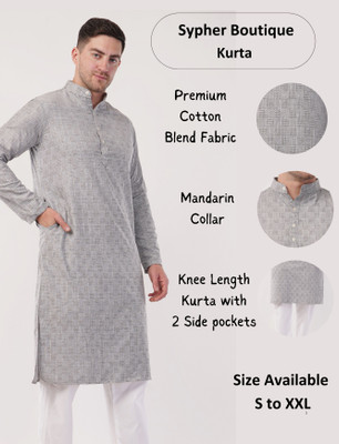 Sypher Boutique Men Self Design Straight Kurta(Grey)
