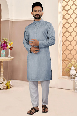 FOXDX Men Embellished Straight Kurta(Grey)