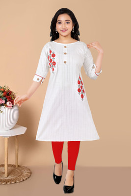 Sevgi Girls Embroidered A-line Kurta(White)