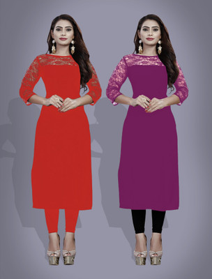 Maheshvi Women Self Design Straight Kurta(Purple)