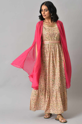 Aurelia Women Printed Flared Kurta(Pink)