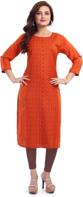 B2F Manufacturing & Designing Kurti Women Striped Straight Kurta(Orange)
