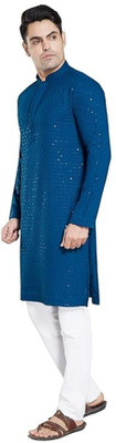 garviya fashion Men Embellished, Self Design Straight Kurta(Blue)