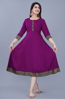 AamanGarment Women Printed Anarkali Kurta(Purple)