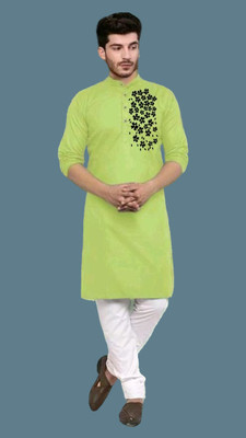 Mamata biswas Men Printed Straight Kurta(Light Green)