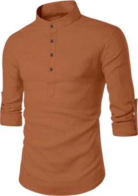 S KUADA Men Solid Straight Kurta(Brown)