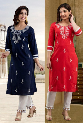 SISTO Women Chikan Embroidery A-line Kurta(Multicolor)