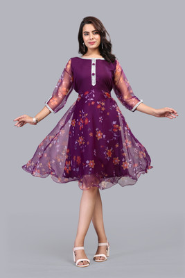 Bharat Origin Women Printed Anarkali Kurta(Purple)