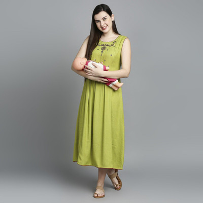 TRUE SHAPE Women Embroidered Flared Kurta(Light Green)