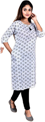 fits and fab Women Printed A-line Kurta(White)