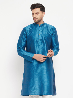 VM Men Solid A-line Kurta(Dark Blue)