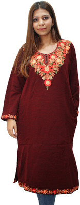 Hautemoda Women Embroidered Straight Kurta(Maroon)