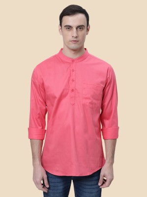 THE SOUL PATROL Men Solid Straight Kurta(Pink)