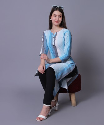 AasmaTextileAZ Women Striped A-line Kurta(Light Blue, White)