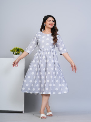 RIAANA Women Printed Anarkali Kurta(Grey)