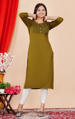 GURMEET FASHION Women Solid Straight Kurta(Dark Green)