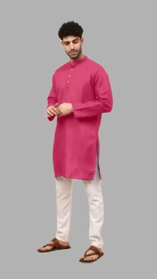 Anuj Fashion Men Solid A-line Kurta(Pink)