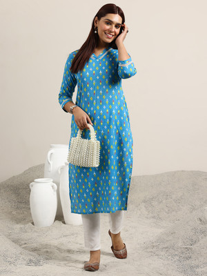LIBAS Women Printed Straight Kurta(Blue)