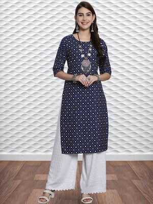 EthnicBasket Women Printed A-line Kurta(Blue)