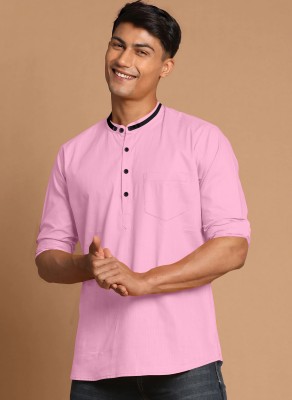 SATNAM Men Printed Straight Kurta(Pink)