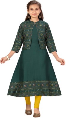 MUHURATAM Girls Printed A-line Kurta(Green)