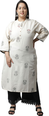 VihaanExim Women Printed Straight Kurta(Beige)