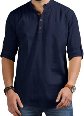 Navkanj Men Solid A-line Kurta(Dark Blue)