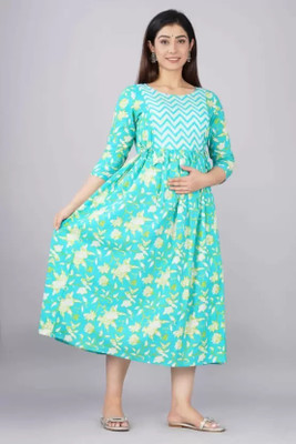 Priyas Creation Women Printed Flared Kurta(Blue)