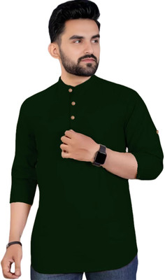Apektra Men Solid Straight Kurta(Dark Green)