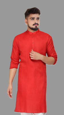 HouseOfCommon Men Solid A-line Kurta(Red)