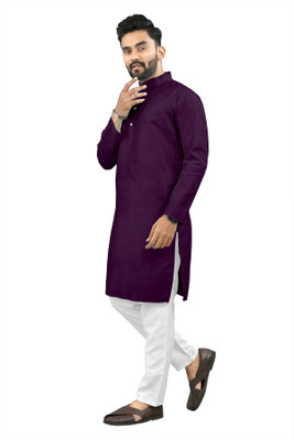 Shree Dutt Creation Men Solid Straight Kurta(Purple)