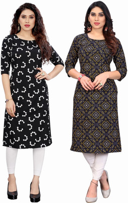 MARIDI FASHION Women Printed A-line Kurta(Black)