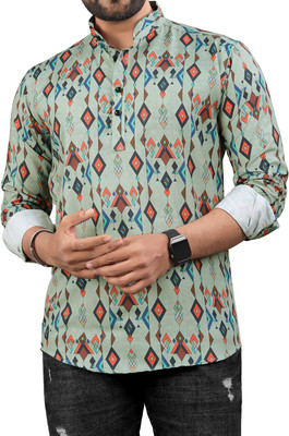 Krishiv Men Printed Straight Kurta(Light Green)