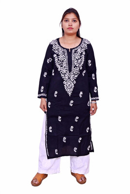 Ah cration Women Chikan Embroidery A-line Kurta(Blue)