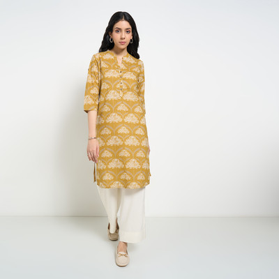 Rangmanch by Pantaloons Women Printed Straight Kurta(Yellow)