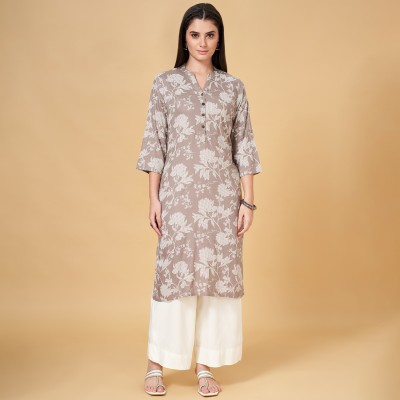 Rangmanch by Pantaloons Women Printed Straight Kurta(Brown)