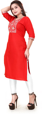 RIDDHI COLLECTION MALL Women Embroidered A-line Kurta(Red)