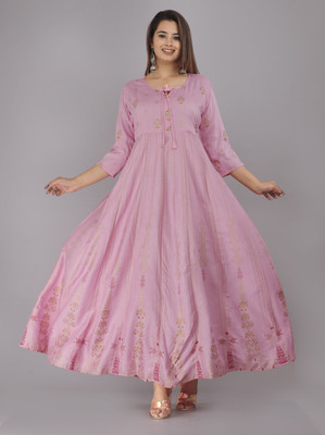 ANNEIV Women Printed Anarkali Kurta(Pink)