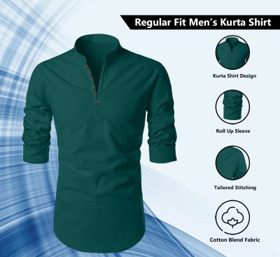 UNIFAV Men Solid Casual Green Shirt