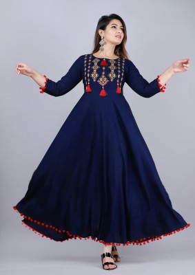 HouseOfCommon Women Embroidered Anarkali Kurta(Dark Blue)