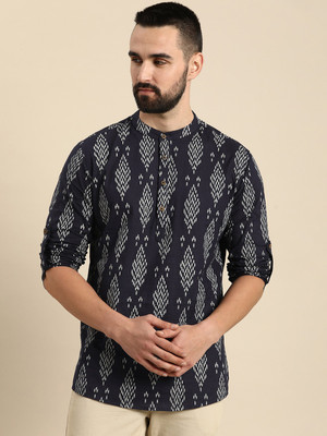 ZIRPIX Men Printed Straight Kurta(Dark Blue)