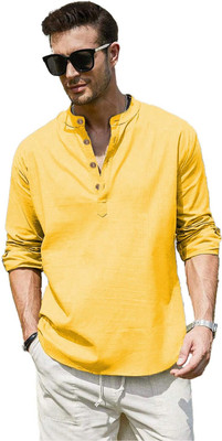 Navkanj Men Solid A-line Kurta(Yellow)