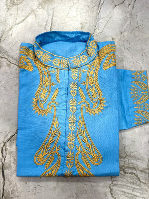 awadhfabric Men Embroidered Straight Kurta(Blue)